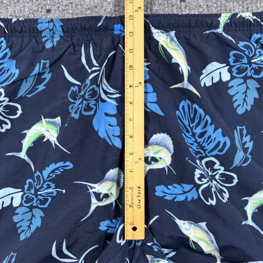 Nautica Mens XL Swim Trunks Fish Hawaiian Print Navy Mesh Lined Beach Shorts